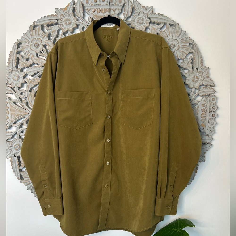 Laurent Paris Pistachio Dress Shirt – Faux Suede, Size Large